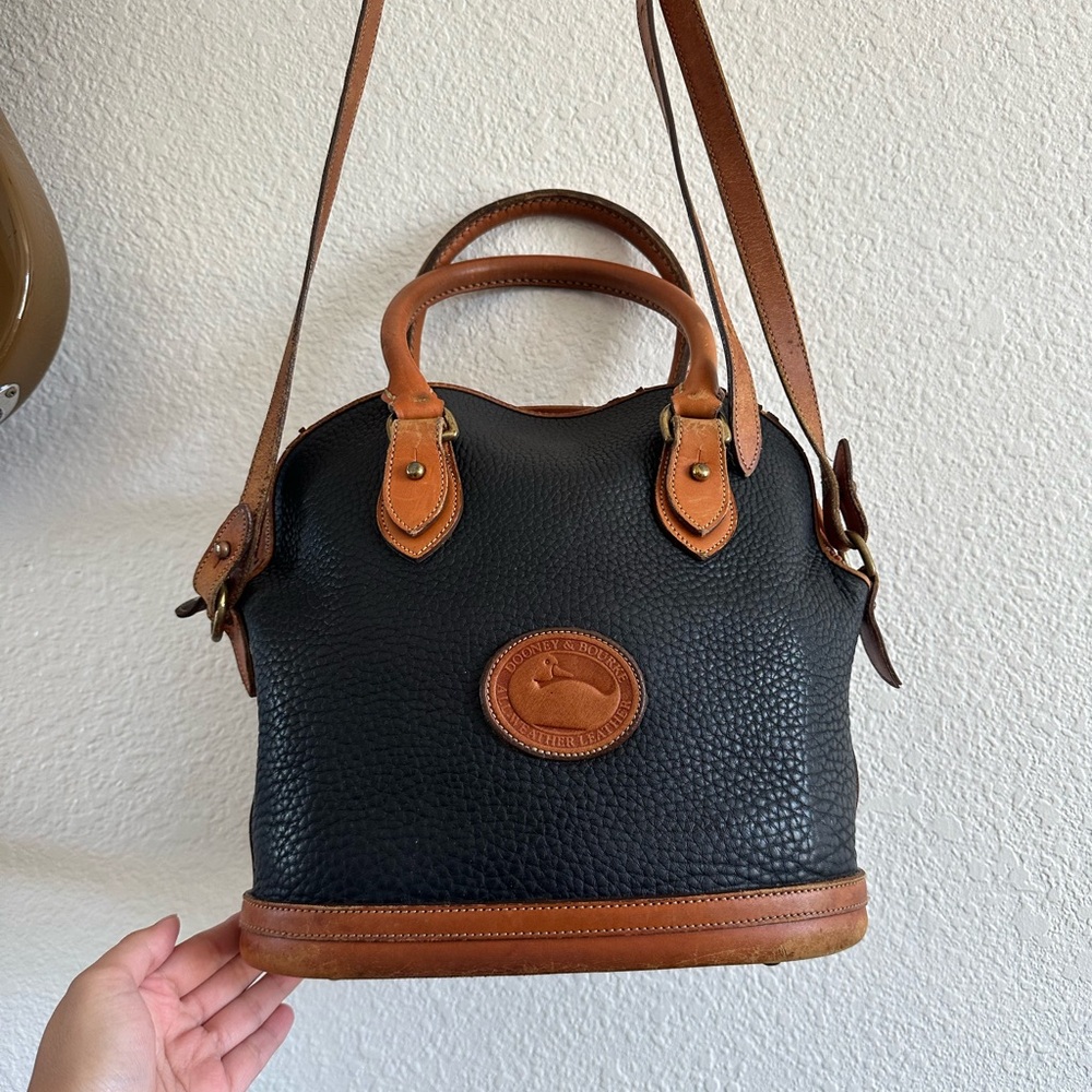 Dooney & Bourke Navy Brown Pebbled Leather Satchel All Weather Leather Bag
